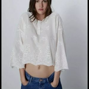 NWT ZARA WOMAN EMBROIDERED BLOUSE TOP SHIRT - 3666